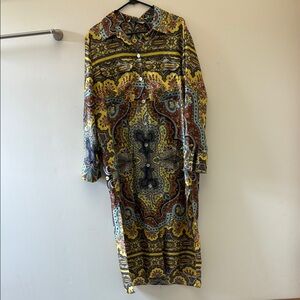 Zara Green and Gold Long Sleeve Bishop Collar Dress